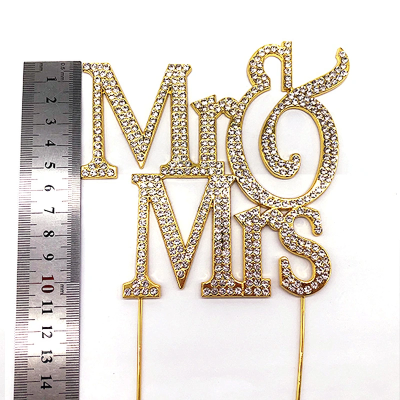 2020 new arrivals wedding decoration gold plating Mr&Mrs style crystal rhinestone cake topper for party