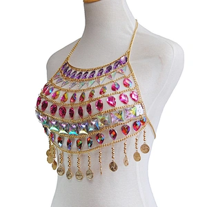 Vacation Style Luxury Sexy Body chain Various Shape Gems with Metal Bra Bikini chain