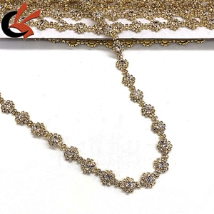 Beautiful gold base clear crystal glass rhinestone trims fro wedding decoration