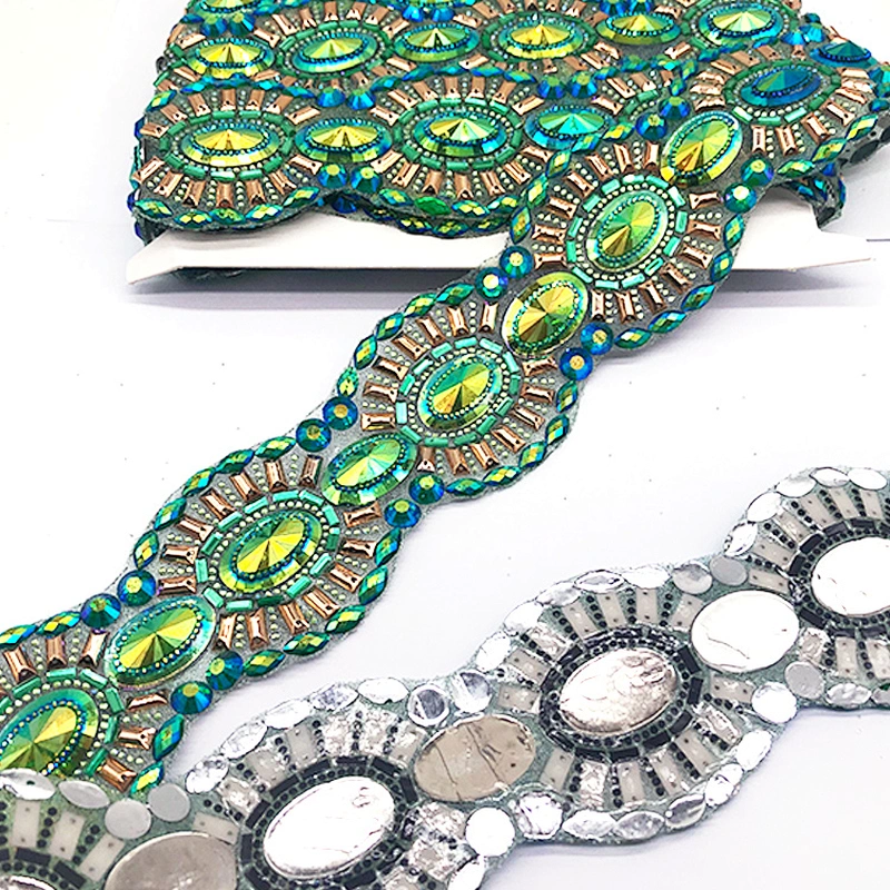 Sewn or Hot Fix Sparkle green AB Crystal Diamond trim for Prom Dresses Belt Applique