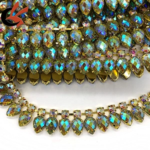 Garment decoration drop crystal green glitter AB resin rhinestone chain trims