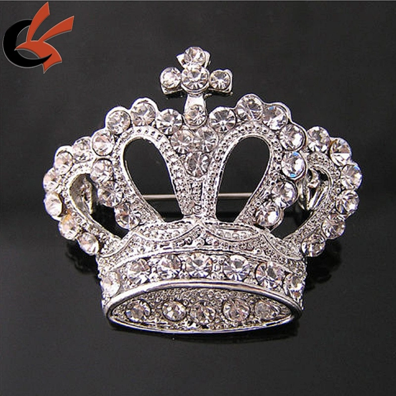 Vintage Royal Crown Bridal Bouquet Crystal Diamante Rhinestone Brooch Pin