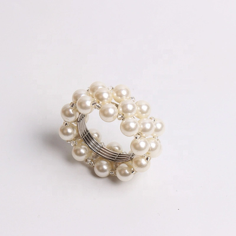 New Wedding Table Decorations Korean Style Pure White Pearl Napkin Circle Garland Beaded Napkin Ring
