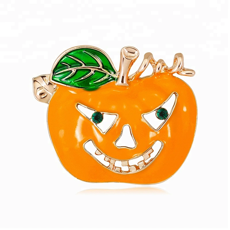 Fall Autumn Burnt Orange Enamel Rhinestone Halloween Pumpkin Pin Brooch