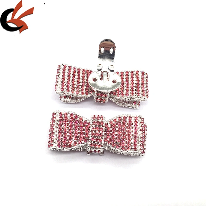 Shoe buckle custom metal bow shape shoe rhinestone clip buckle for welding sandal accessories