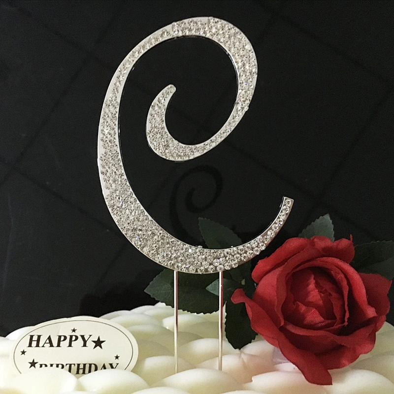 fashion hot sale 12cm silver plating Crystal Rhinestone letter M cake topper