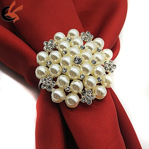 new arrival pearl rhinestone brooch napkin ring for table decoration