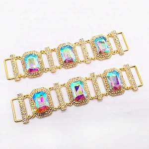 Wholesale Square Shape Custom Bikini Jewelry Set Rhinestone alloy crystal gold AB bikini connector