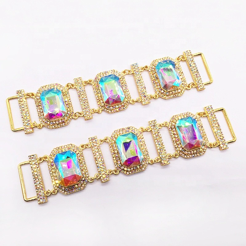 Wholesale Square Shape Custom Bikini Jewelry Set Rhinestone alloy crystal gold AB bikini connector