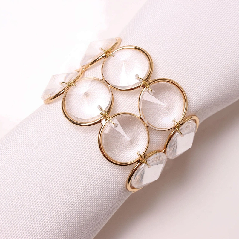 New 2021 fashion wedding table accessories sparkling gold plated frame lighting diamond crystal napkin ring