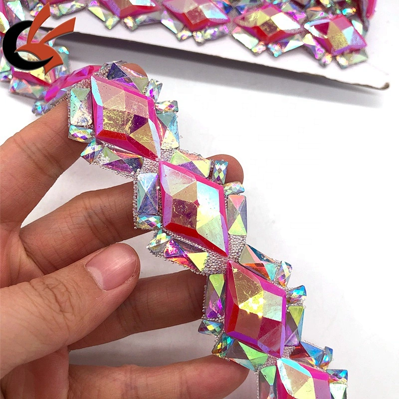 Customized fancy hot pink color rhinestone hot fix apparel trimming for carnival costume decoration