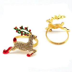 Wholesale Custom Christmas Table Decor Crystal Reinbeer Napkin Ring