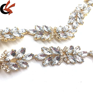 Cheap price garment decorative fabric crystal fashion yards acrylic rhinestone banding chain trims