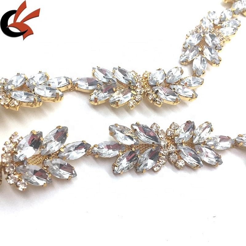 Cheap price garment decorative fabric crystal fashion yards acrylic rhinestone banding chain trims