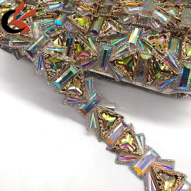 wedding dress decoration opal white AB shining crystals hot fix tape trimming