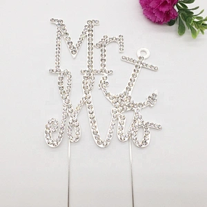 2019 hot sell Mr and Mrs rhinestone metal carved gemstone jewelry cake topper