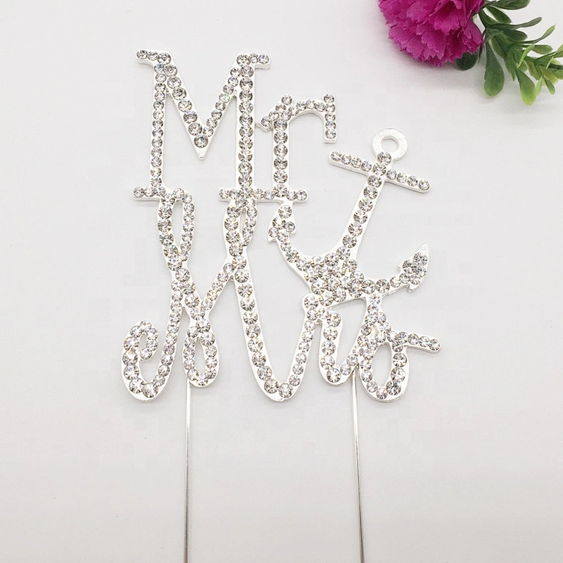 2019 hot sell Mr and Mrs rhinestone metal carved gemstone jewelry cake topper