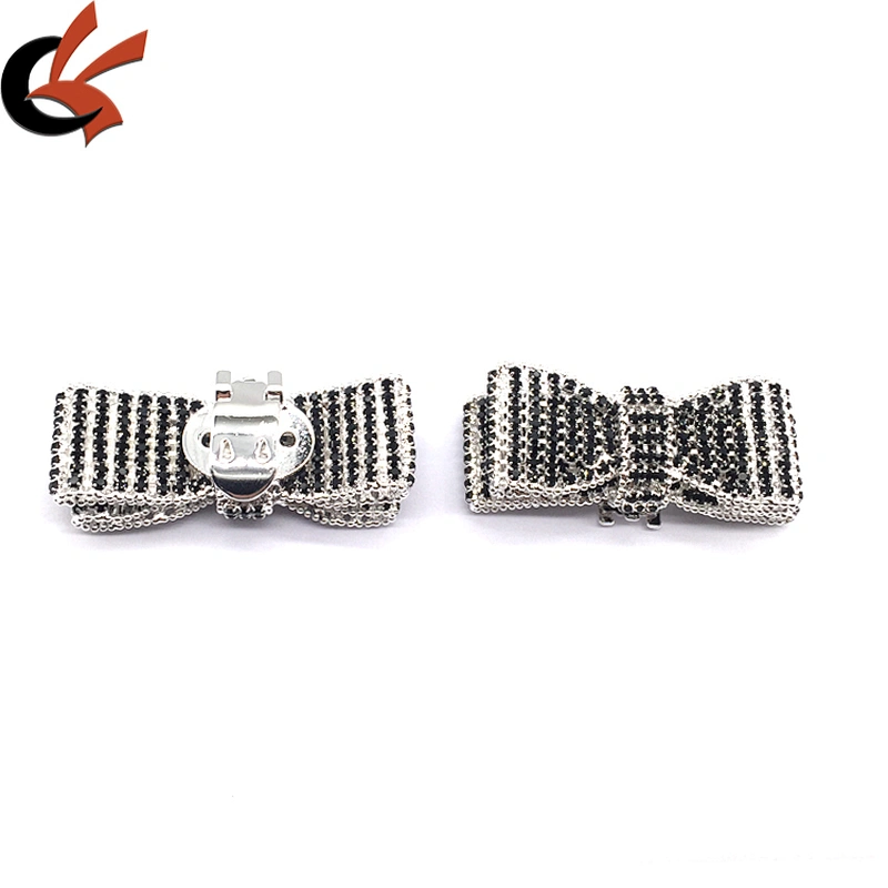Shoe buckle custom metal bow shape shoe rhinestone clip buckle for welding sandal accessories