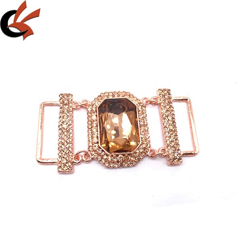 Custom Women Dress and Bikini Accessories Fashion Rhinestone Square Bikini Connector Metal Belt Buckle