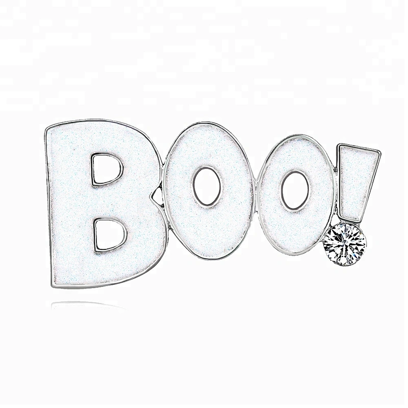 Black,Red,White  BOO! Glitter Enamel Halloween Brooch Pin