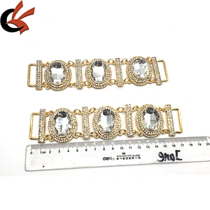 Wholesale Fashion Metal Accessories Big Glass Rhinestone Jewelry Gold Plating Crystal Bikini Connectors