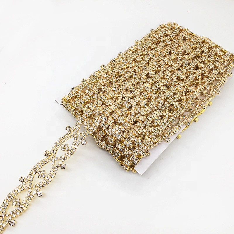 2020 new hot sale sew on diamond crystal trimming chain rhinestone gold pave trims