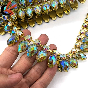 Garment decoration drop crystal green glitter AB resin rhinestone chain trims