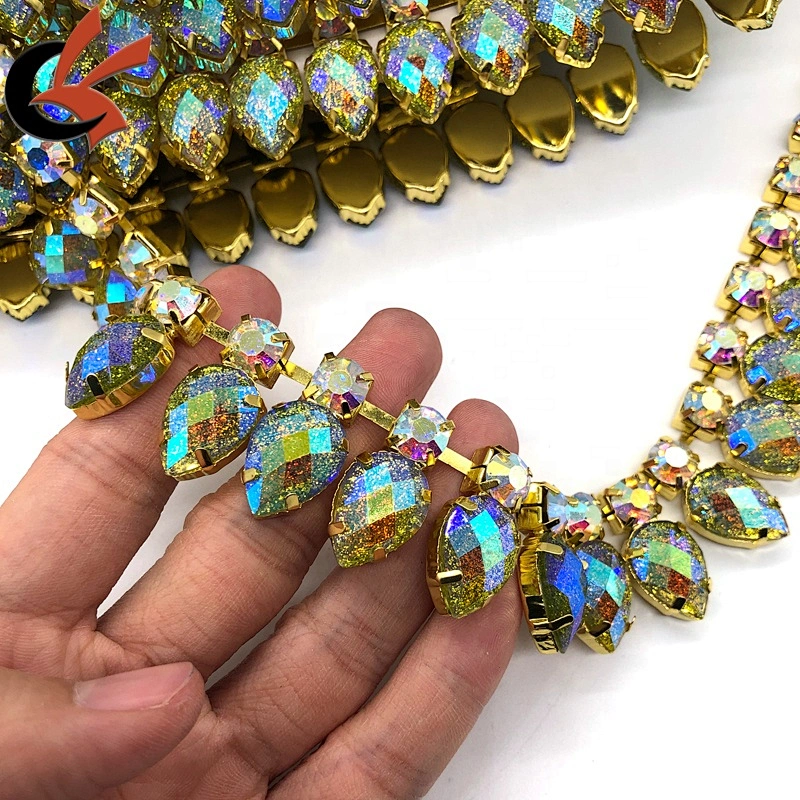 Garment decoration drop crystal green glitter AB resin rhinestone chain trims