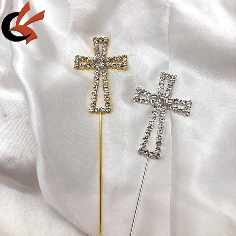 wedding decoration clear crystal 6cm height cross rhinestone cake topper