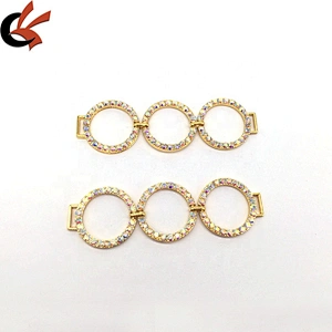 Hot Sale New Fashion Rhinestone Gold Plated Three Circles Metal Accessories Bikini Connector