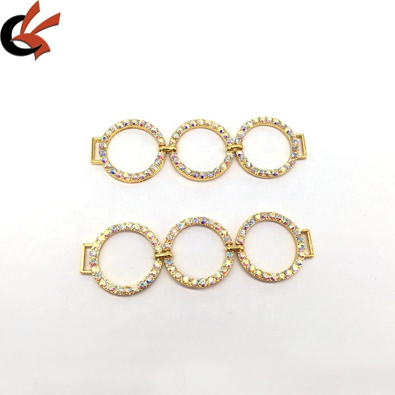 Hot Sale New Fashion Rhinestone Gold Plated Three Circles Metal Accessories Bikini Connector