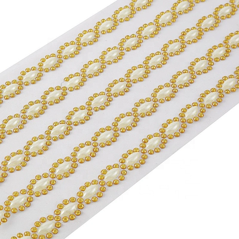 Custom Self Adhesive pearl rhinestone gems sticker for Craft decorative Border Trim