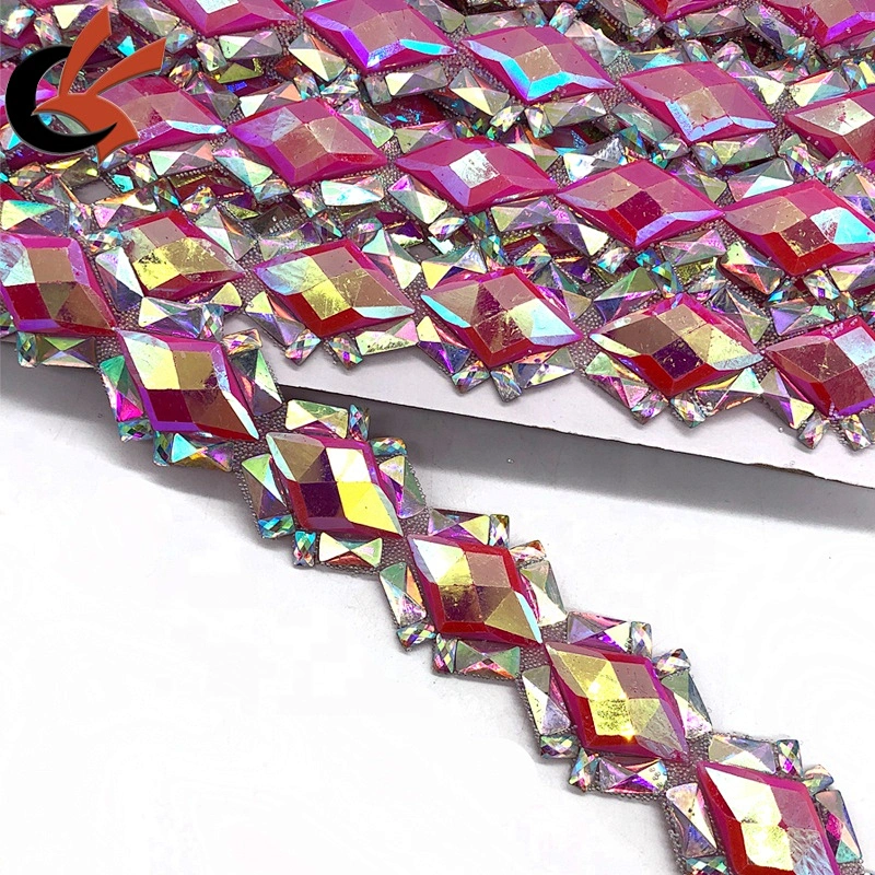 Customized fancy hot pink color rhinestone hot fix apparel trimming for carnival costume decoration