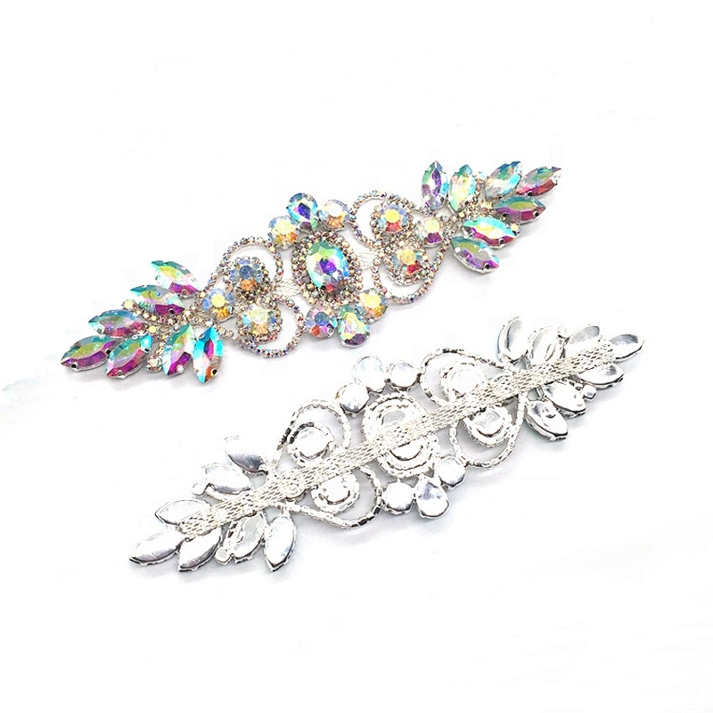 In Stock Making Costume Embellished Headband Flower Rhinestone Crystal Beaded Applique For Women Dress