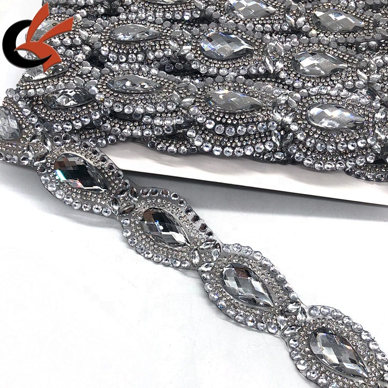 beautiful clear crystal rhinestone iron on fancy tape trimming