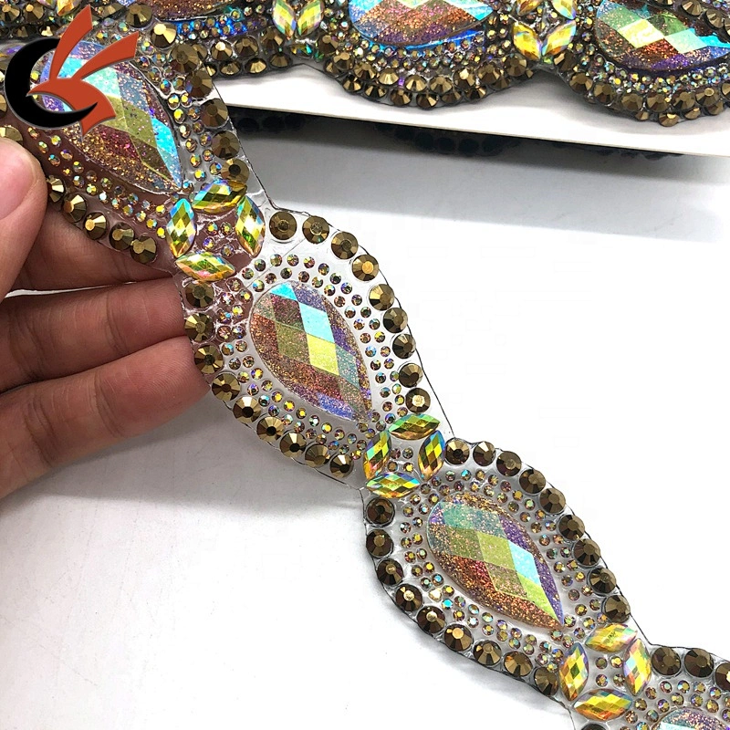 Factory wholesale heat transfer gold fancy rhinestone trims