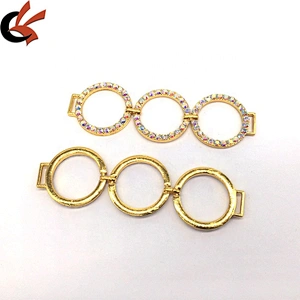 Hot Sale New Fashion Rhinestone Gold Plated Three Circles Metal Accessories Bikini Connector