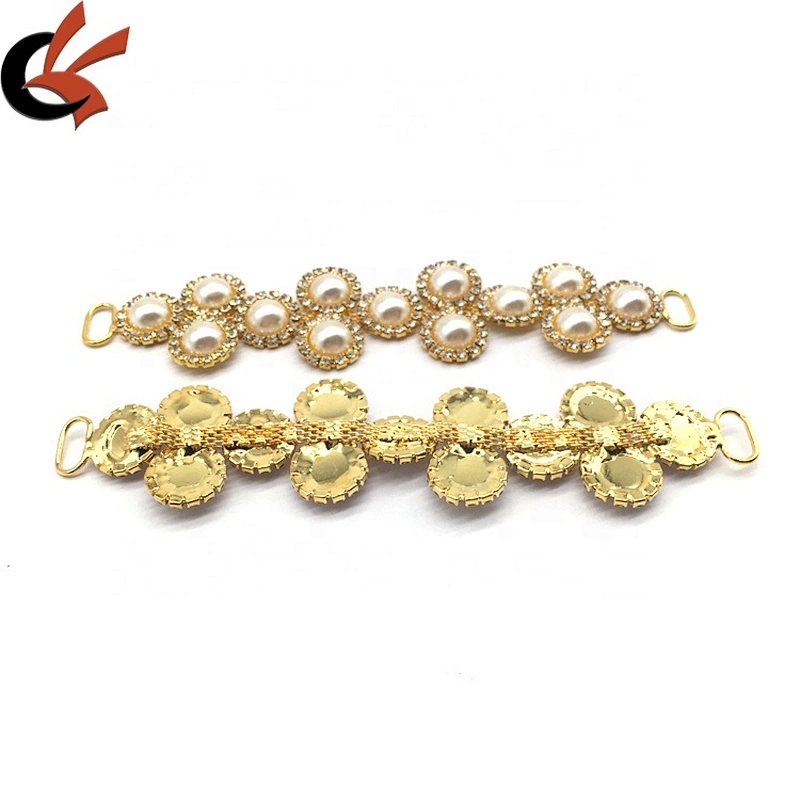 Gold Plating Pearl Women Swim Suite Top/Bottom Set Elegant Faux Pearl Rhinestone Bikini Connector