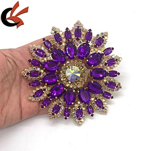 DIY beaded Purple acrylic with glass crystal clear AB rhinestone sew costume applique