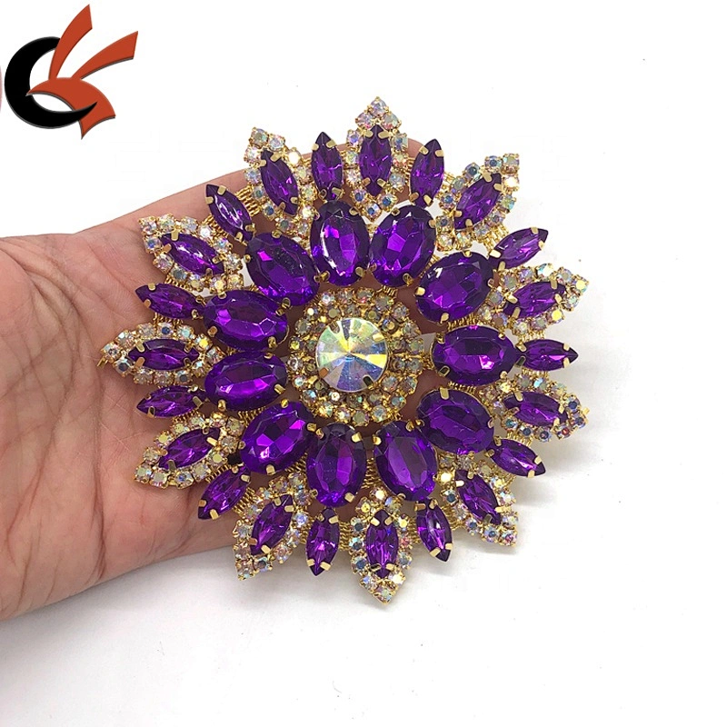 DIY beaded Purple acrylic with glass crystal clear AB rhinestone sew costume applique