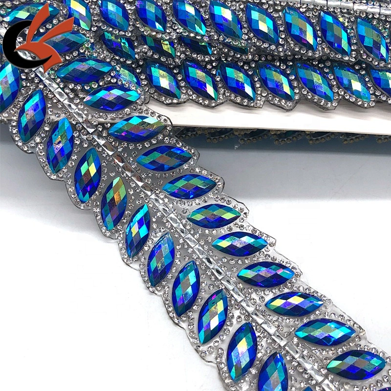 Carnival Embellishment blue AB leaf shapes hot fix rhinestone motif trim