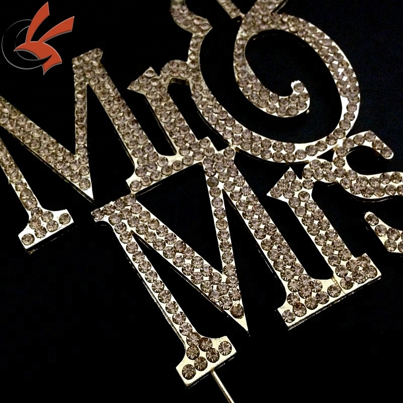 Hot Sale Gold Tone Mr & Mrs Rhinestone Cake Topper Wedding Decoration Sign Pick