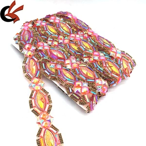 Fashion Garment Decoration Rhinestone Banding Hot Fix Rhinestone Motif Trim Iron On Trimming