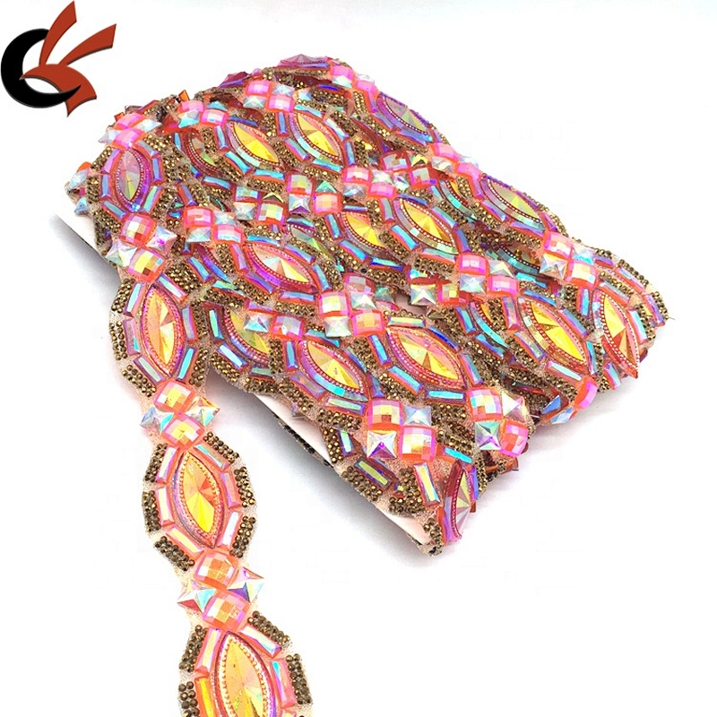 Fashion Garment Decoration Rhinestone Banding Hot Fix Rhinestone Motif Trim Iron On Trimming