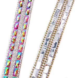 Iron On Red AB Baguette Resin Trimming appliques Carnival costume hot fix crystal