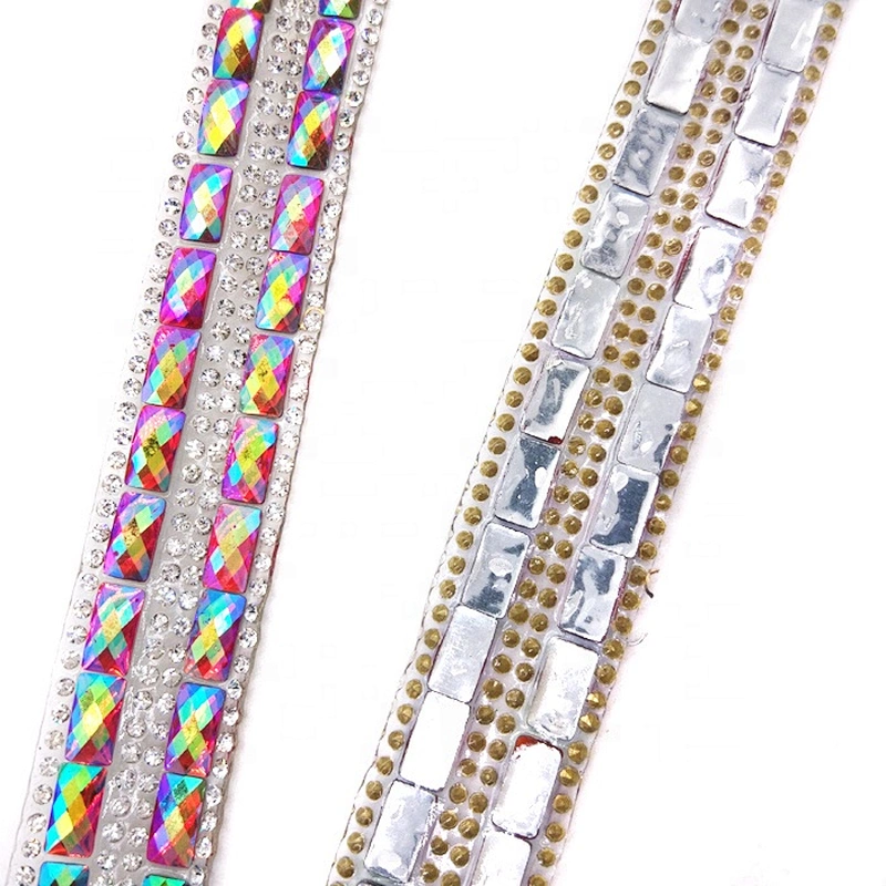 Iron On Red AB Baguette Resin Trimming appliques Carnival costume hot fix crystal