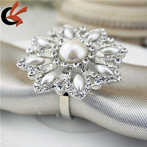 Vintage Pearl Flower Rhinestone Wedding Tablescape Supplies Napkin Ring