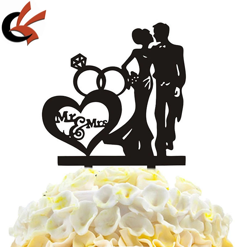 Laser Cut Personalized Mr&Mrs Black Acrylic Cake Topper