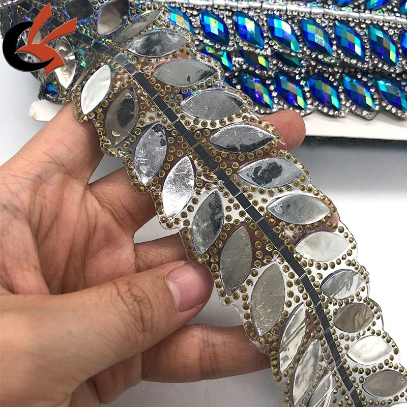 Carnival Embellishment blue AB leaf shapes hot fix rhinestone motif trim
