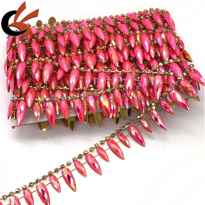 Carnival costume decoration bling bling AB pink colors drops rhinestone trimming